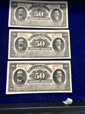 3 Mexico 1915 Sonora 50 Centavos Consecutive Pair ABNC Revolutionary Note Crisp