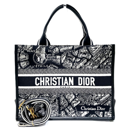 Christian Dior Book Tote Medium Canvas / Leather Black Unisex Bag #WPB053
