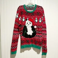 33 Degrees Panda Christmas Sweater Fair Isle Mens Large