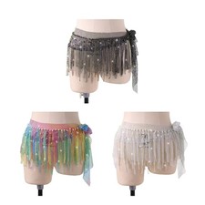 Flickering Belly Dance Practicing Waist Belt Tassels Scarf Sequisn Wrap Costume