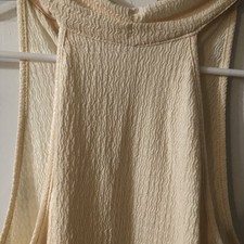 Shein Cream Dress XS 2 Long Slit Back 2 Buttons Textured Stretch Waist Seam 24”