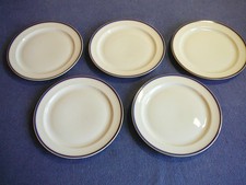 5 alte Kuchenteller 19,7cm, Königl. pr. Tettau, weiss / Rand blau+gold