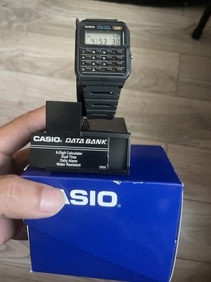 Vintage Casio Databank Digital Calculator Watch Dual Time Alarm Black w/box