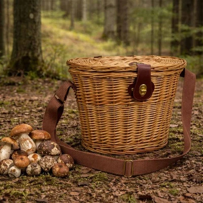 Panier Ovale pour Champignons Avec Bandoulière Et Couverture Léger 34 x 25 X 26 - Photo 1/4