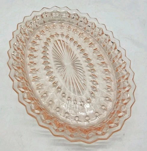 Vintage Pink Depression Glass Oval Platter – 8" x 11" – Pressed Glass Tray
