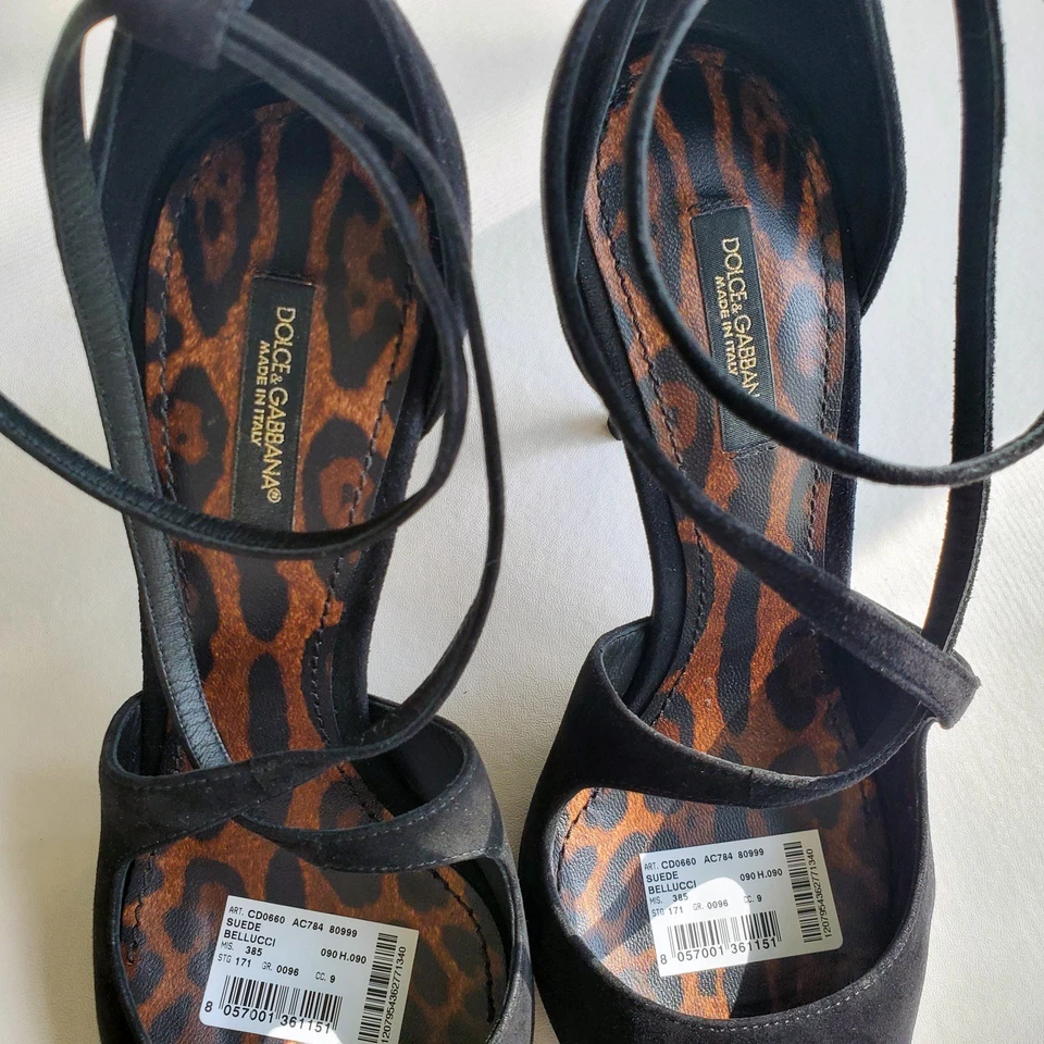 DOLCE & GABBANA BELLUCCI Tacones de aguja con tiras Negros con estampado de leopardo 8,5 Foto 3 de 4