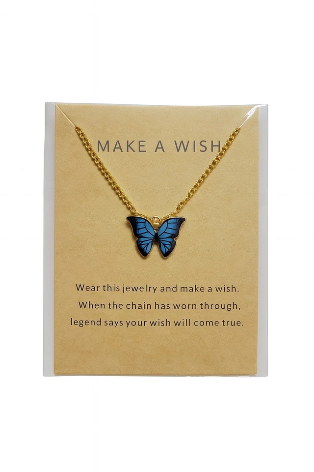 🦋 Ожерелье-бабочка подарок с карточкой желания | Ювелирные изделия с синей подвеской Y2K • Подъем - Изображение 2 из 3