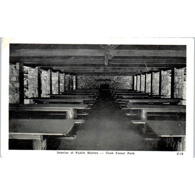 #ad Vintage Postcard Interior of Public Shelter Cook Forest Park TD8 P2 $8.50