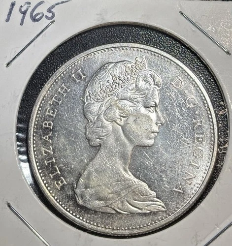 1965 Canada Silver Dollar Elizabeth II Voyageur $1 Coin 80% Silver
