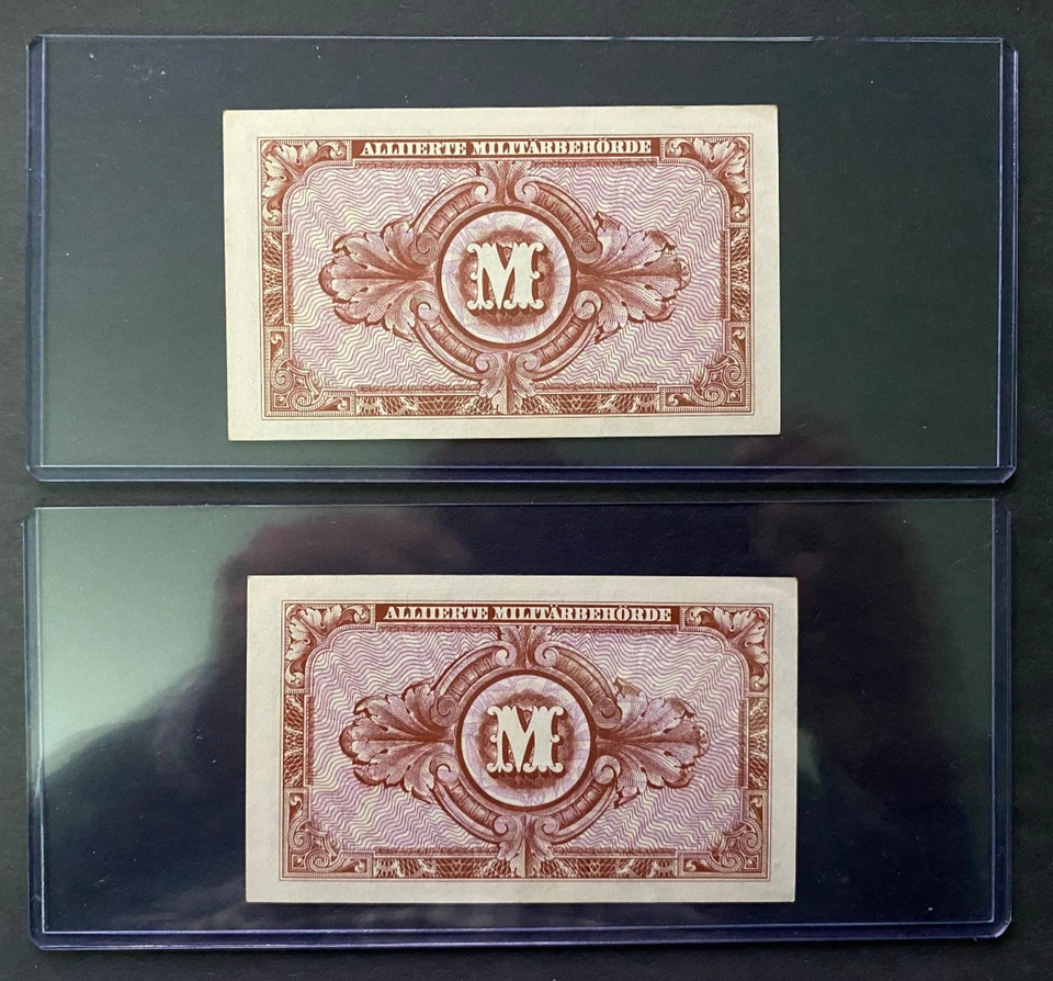 RARO UNC Par Secuencial Segunda Guerra Mundial 10 Marcos Moneda Militar Aliada 1944 - 1 Juego Solo Foto 2 de 2