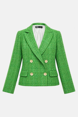 Vintage 1980s Green Tweed Double-Breasted Blazer Power Suit Size Medium