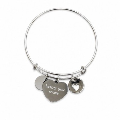 Love You More Silver Charm Bangle Bracelet for Women Heart Jewelry Gift