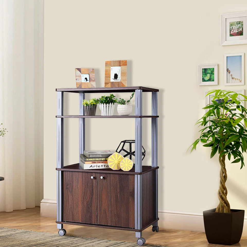 Topbuy 3-Tier Display Shelf Microwave Stand Cabinet W/ Rolling Wheel - Imagem 3 de 4