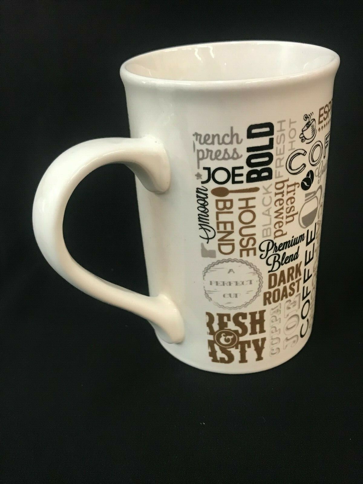 Mug Tall Coffee Theme Words Porcelain Espresso Dark Roast Java