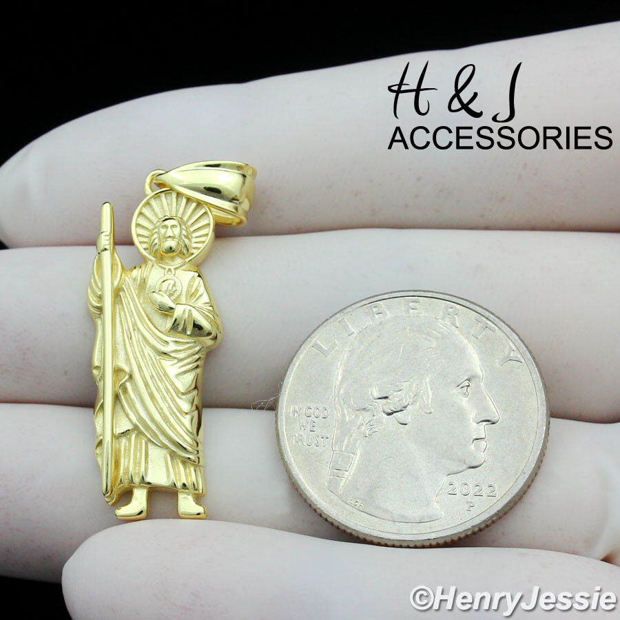 MEN 925 STERLING SILVER PLAIN SIMPLE GOLD PLATED SAN JUDAS