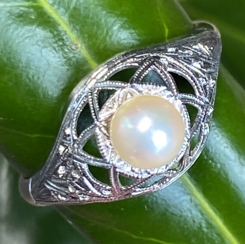 Art Deco Pearl Star Of David Antique Vintage Ring Estate Fine Jewelry Pre-Owned - Picture 5 of 22