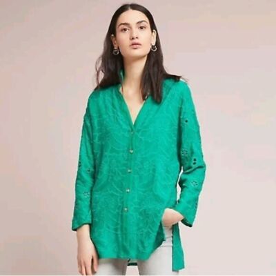 Anthropologie Akemi + Kin Abacos Green Eyelet Tunic Blouse Top sz Xl