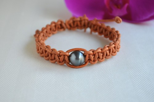 Genuine Tahitian Pearl Leather Bracelet Tahiti Pearl Bracelet Handmade by Yevga - Picture 9 of 12