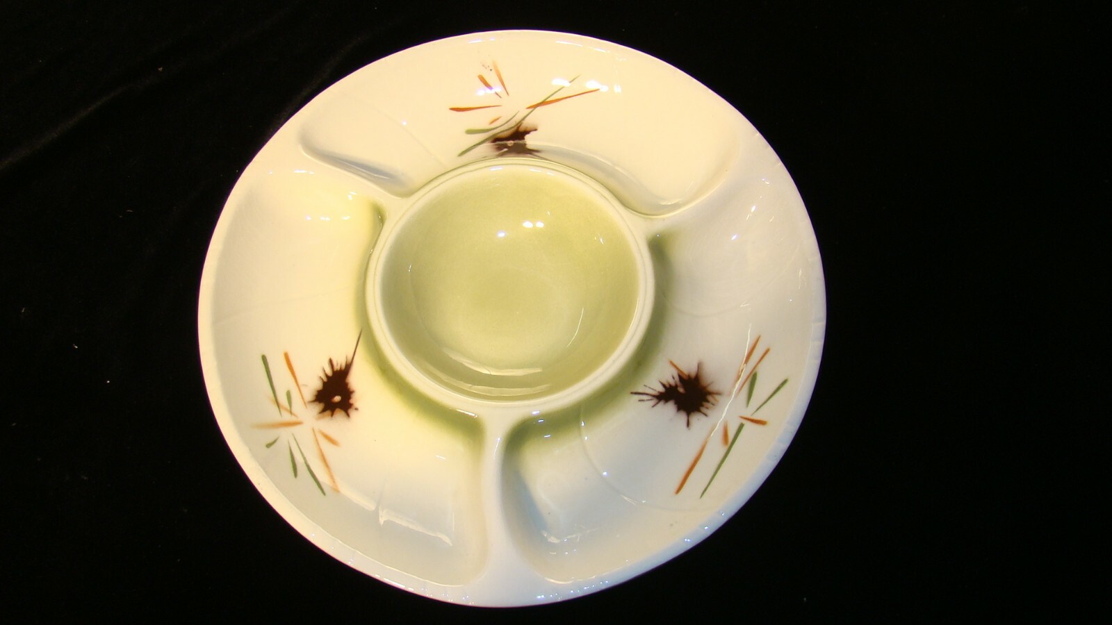 Vintage 1961 LANE & CO Pottery Van Nuys CA RELISH PLATE 3060 GREEN 12