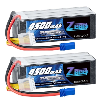 2x Zeee 22.2V Lipo Batería 6S 100C 4500mAh EC5 para RC Helicóptero RC Coche