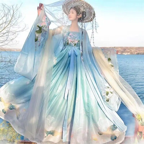 Chinese Hanfu Dress Women Traditional Vintage Cosplay Costume Gradient Pink 3pcs - Picture 5 of 27