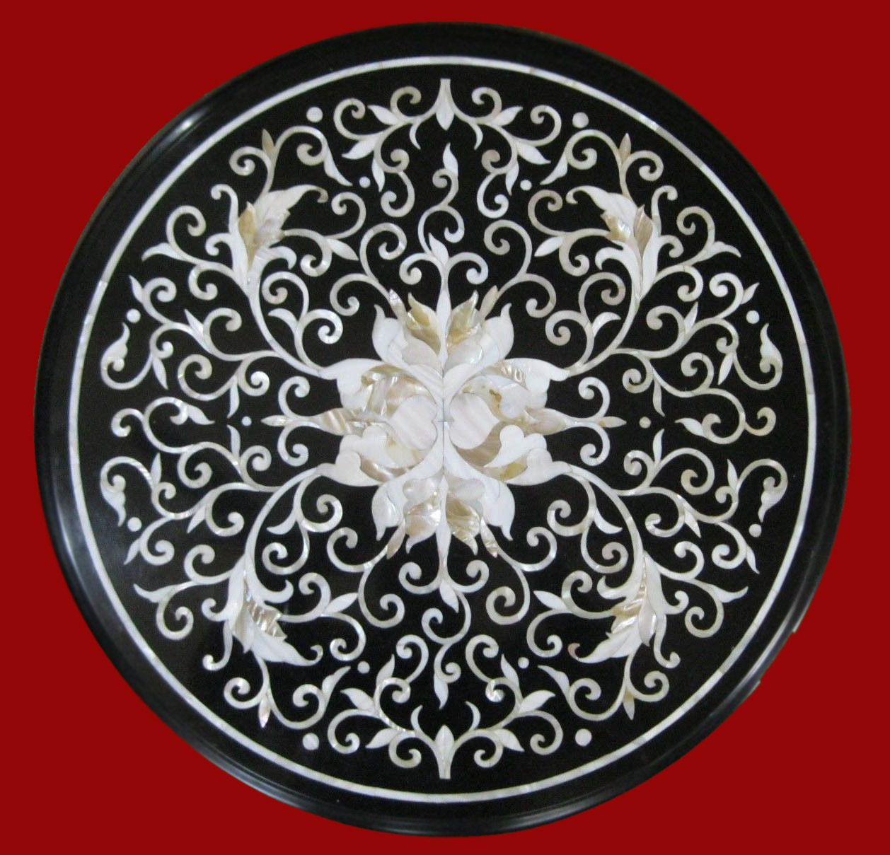 18-Inch Black Marble Coffee Table with Handcrafted Pietra Dura Inlay Art