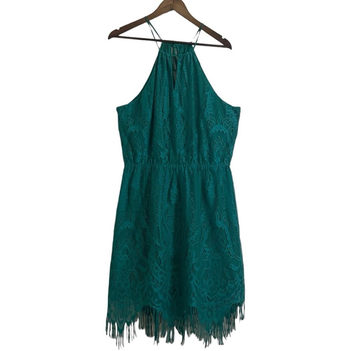 gianni bini green dress Teal Lace Sleeveless with Fringe Hem Women's Size Large Mini dresses