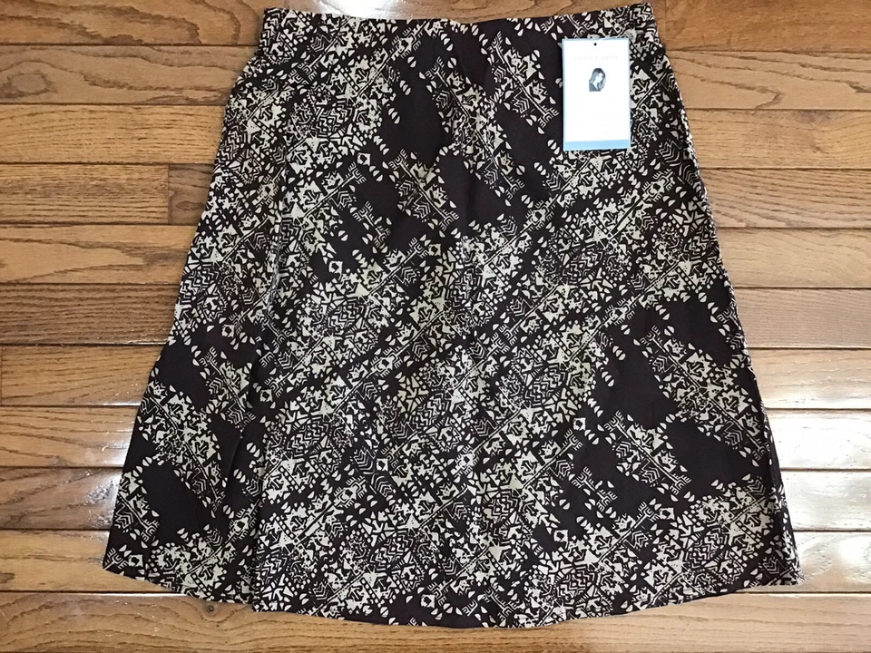 New Jaclyn Smith Skirt Black Beige Geometric Pattern Size S Linen Rayon Elastic - Image 2 of 4