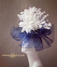 Kentucky Derby Hat Royal Ascot Del Mar Fascinator Navy Blue White Melbourne Cup
