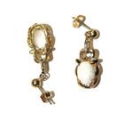 14k yellow gold .02ct diamond natural opal gemstone dangle earrings estate — photo 7