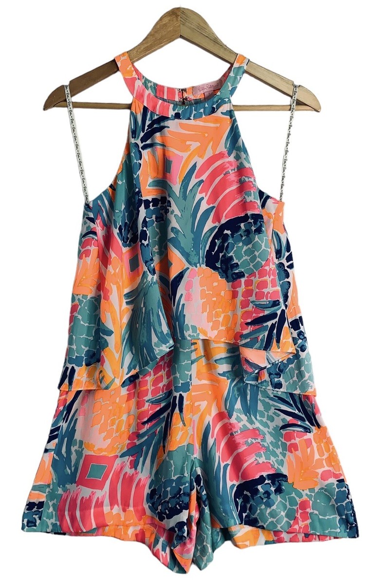 ※Lala※ Lilly Pulitzer Edona Romper Goombay Smash Womens Size 0 Pineapple