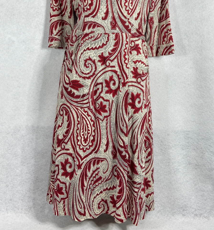 Vestido envolvente Diane von Furstenberg 10 beige rojo Mary Jo seda cachemira manga larga Foto 3 de 4