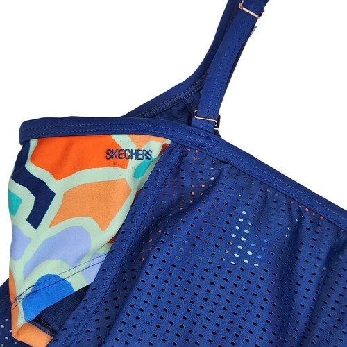 Skechers Lagenlook Tankini Schwimmoberteil Gr. Large blau Mesh verstellbare Träger Bikini - Bild 4 von 13