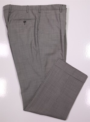 Caruso Light Gray Houndstooth Wool Stretch Pleated Dress Pants 35x29