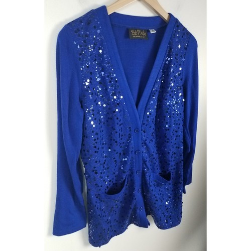 Bob Mackie Wearable Art Women's Sz. XS Royal Blue Sequin Long Sleeve Cardigan - Picture 4 of 9