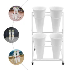 Flower Display Stand with 4pcs Plastic Buckets for Fresh Flowers 2 Layers Cart