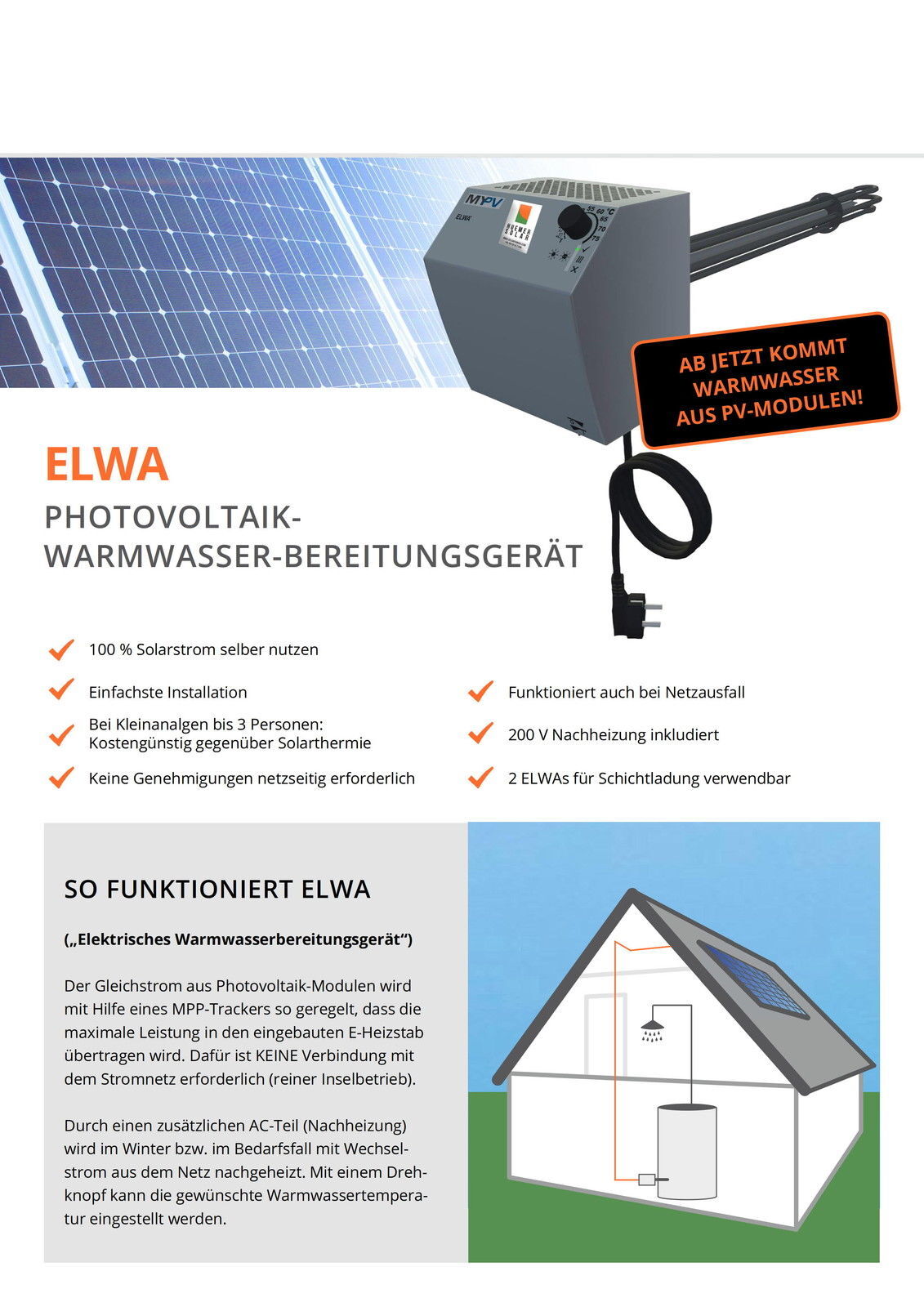 2KW ELWA Warmwasser (0 MwSt.) Photovoltaikanlage Solaranlage PV Thermie