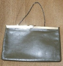Vintage ETRA Genuine Leather Brown Envelope Clutch Bag Purse Gold Chain
