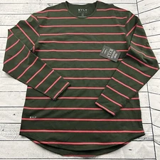 NEW BYLT Drop Cut Lux Striped Long Sleeve Athletic Cut Shirt Men's XL Green
