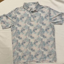 Straight Down Men  s Large Palm Print Peformance Golf Polo Shirt 1914 Logo