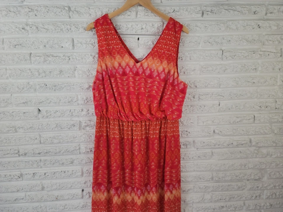 Vestido para mujer Faded Glory 2X funda PlusTank maxi sin mangas rojo geométrico Foto 4 de 4