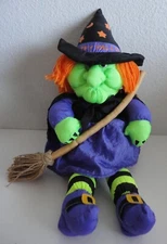 Vintage Stuffins Halloween Witch w/ Broom 20" Nylon Plush 1994