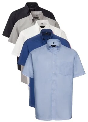 Russell Uni Coton Mélange Entretien Facile Fer Hommes Court Chemise Oxford - Photo 1/2