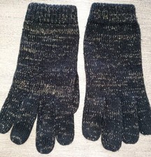 womens BLACK KNIT WINTER GLOVES gold sparkle one size fits most GENTLY WORN 