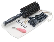 2.5" Medium Belula 100% Boar Bristle Round Brush w/ 3 Clips & Cleaning Tool