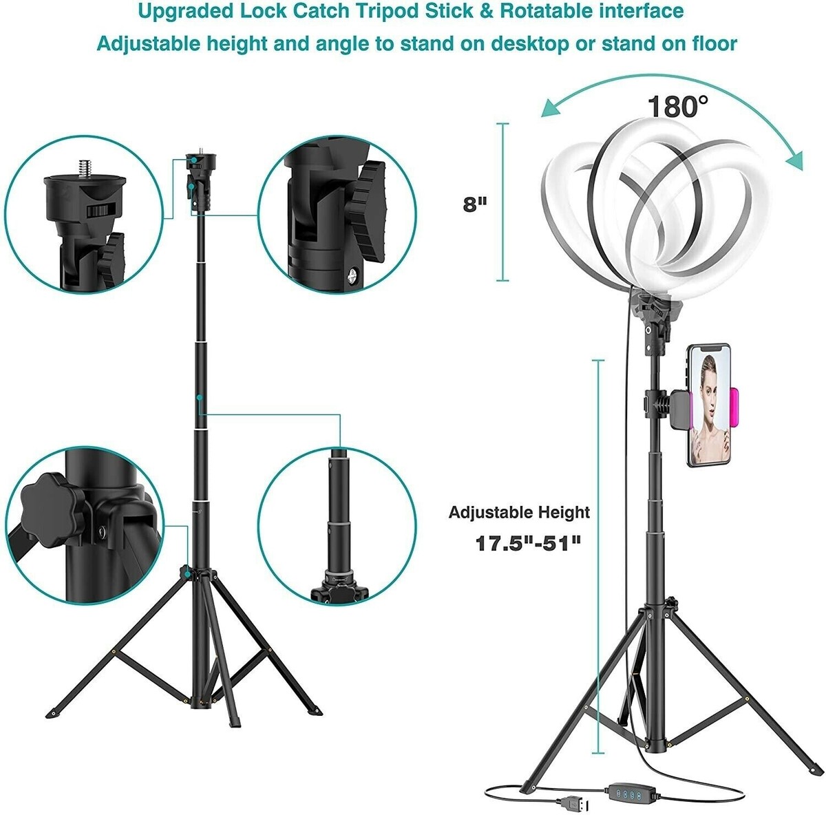 LED Selfie Ring Light Lampara de luz de fotografia USB con soporte