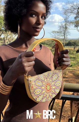 M*BRC by Massimo Braccialini yellow small hobo bag ethnic ornament Made in Italy - Picture 4 of 9