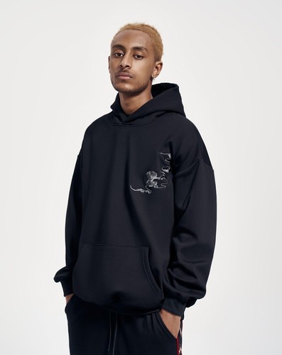 Niepce Streetwear Japanese Embroidered Kirin Graphic Hoodie Black Sweatshirt - Picture 8 of 10