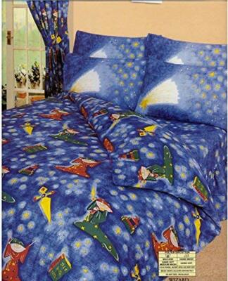 EINZELBETT BETTBEZUG SET ZAUBERER BLAUE STERNE ZAUBER BUCH STERNSCHNUPPE