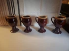 Set of  4 Vintage Hull Pottery Brown Drip Glaze Irish Coffee Pedestal Mugs